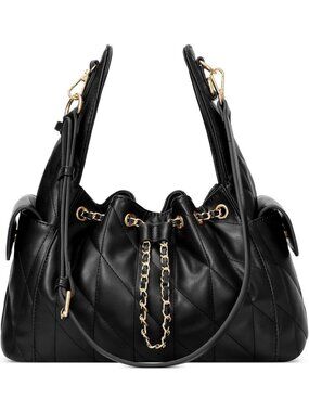 Quilted Leather Tote Bag for Women, Adjustable Strap Slouchy Hobo Purse